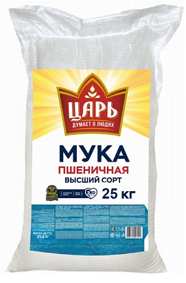 Мука пшеничная хлебопекарная высший сорт "Царь" мешок 25кг цена за шт.